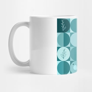 repeating geometry pattern, squares and circles, ornaments, teal color tones Mug